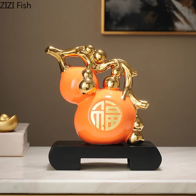 Afralia™ Golden Gourd Ceramic Sculpture - Modern Art Room Decor