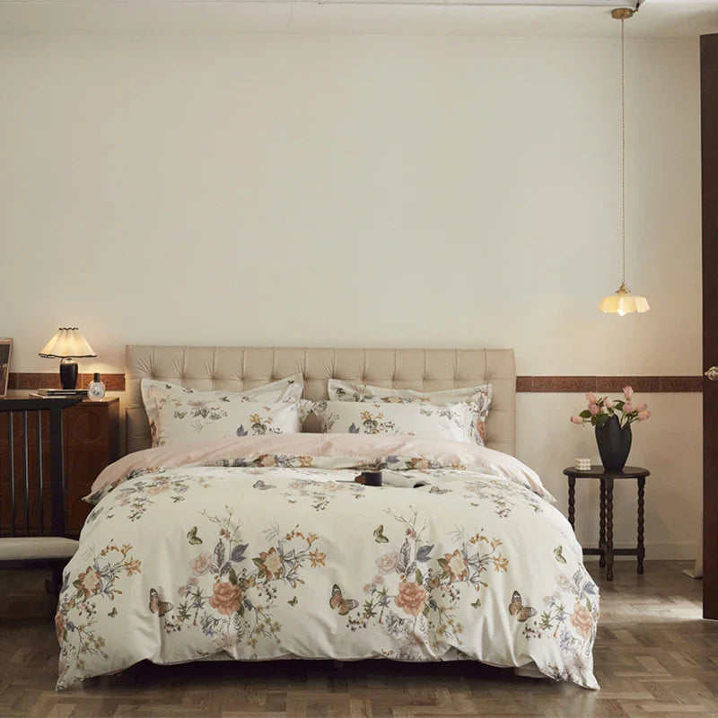 Afralia™ Butterfly Blooming Flowers Print 100% Egyptian Cotton Bedding Set