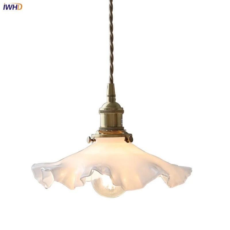 Afralia™ LED Pendant Lamp with Adjustable Brass Knob Switch & White Glass