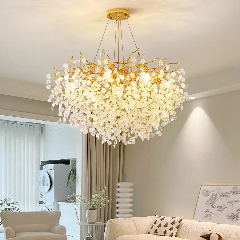 Afralia™ Gold Crystal Chandelier Pendant Light for Kitchen Island Living Room