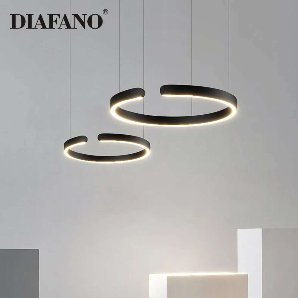 Afralia™ Modern LED Chandelier 4 Circle Pendant Lights Aluminum Gold Black 20-80cm