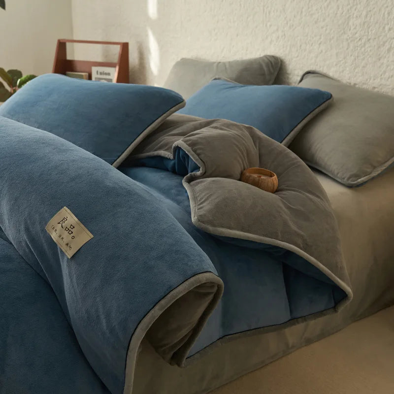 Afralia™ Color Block Milk Velvet Duvet Cover - Warm Single Bedclothes for Autumn/Winter