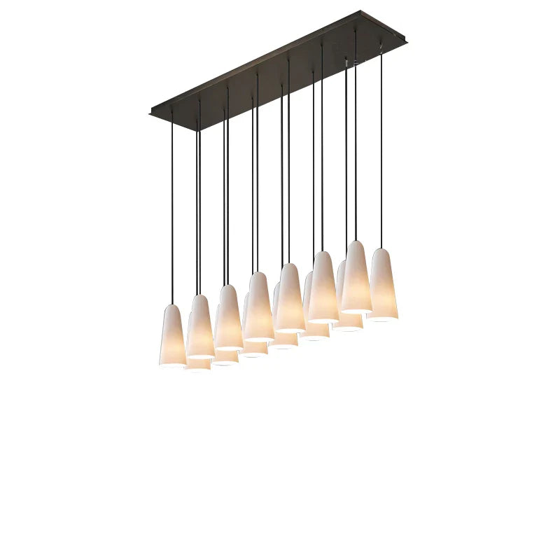 Afralia™ White Glass Rectangle Ceiling Pendant Light- Luxury Brass Fixture for Dining Room