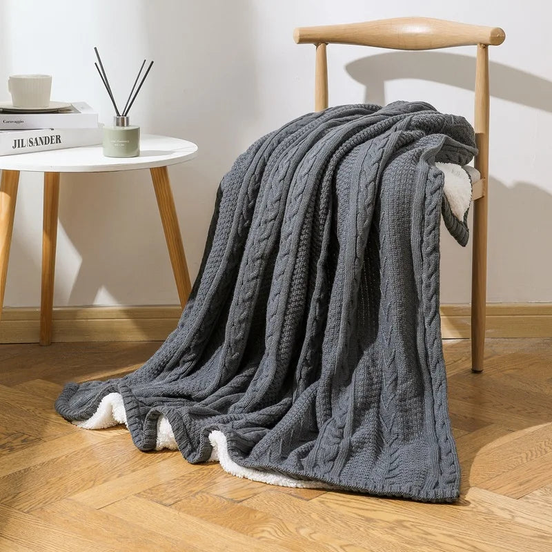 Afralia™ Cozy Double Layer Dark Gray Fishbone Knit Blanket - Versatile Autumn Winter Sofa Cover