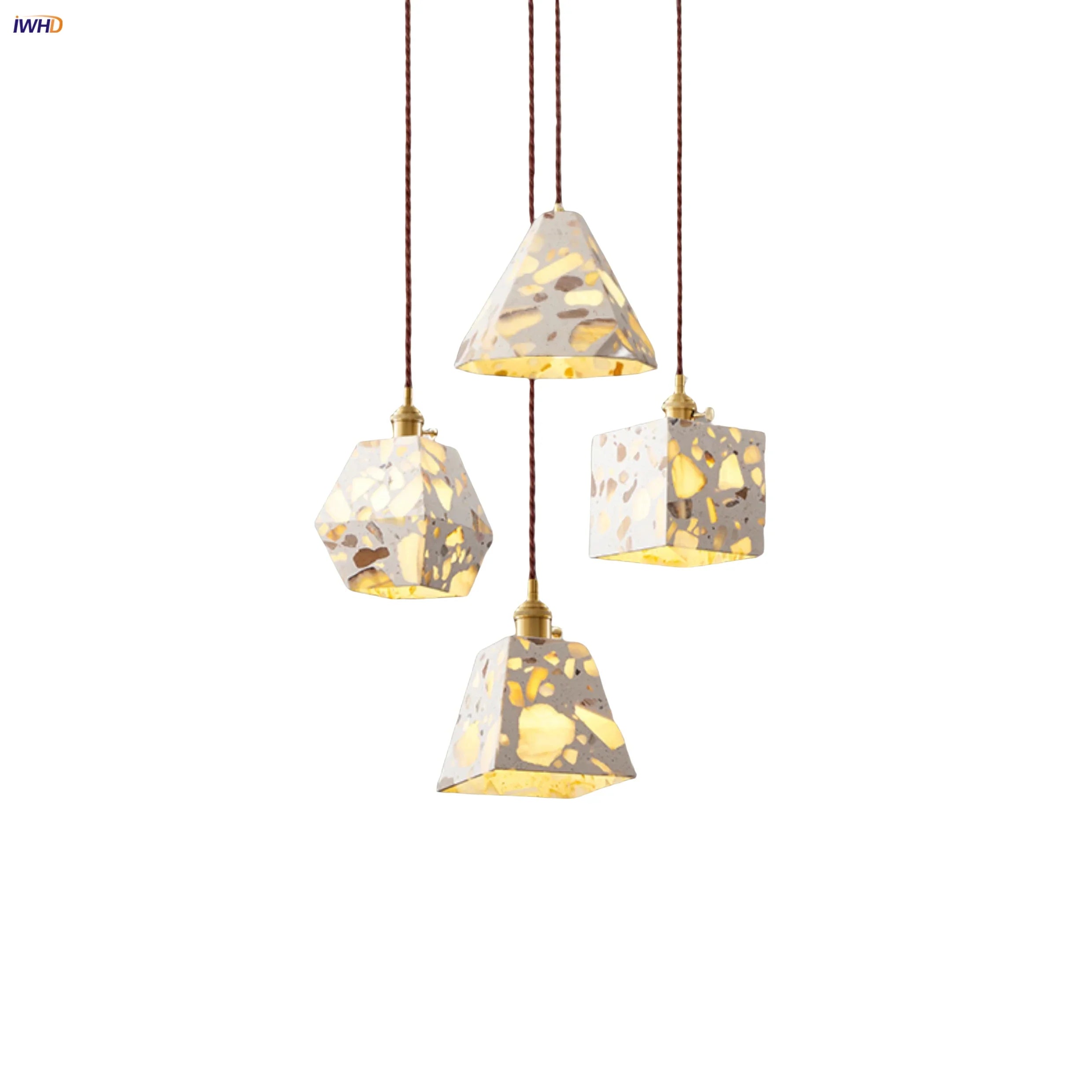 Afralia™ Terrazzo Stone LED Pendant Light with Copper Knob Switch