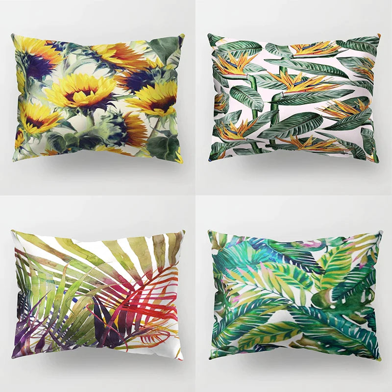 Afralia™ Spring Leaves Pillow Cases - Tropical Plant Polyester Cushion Cover
