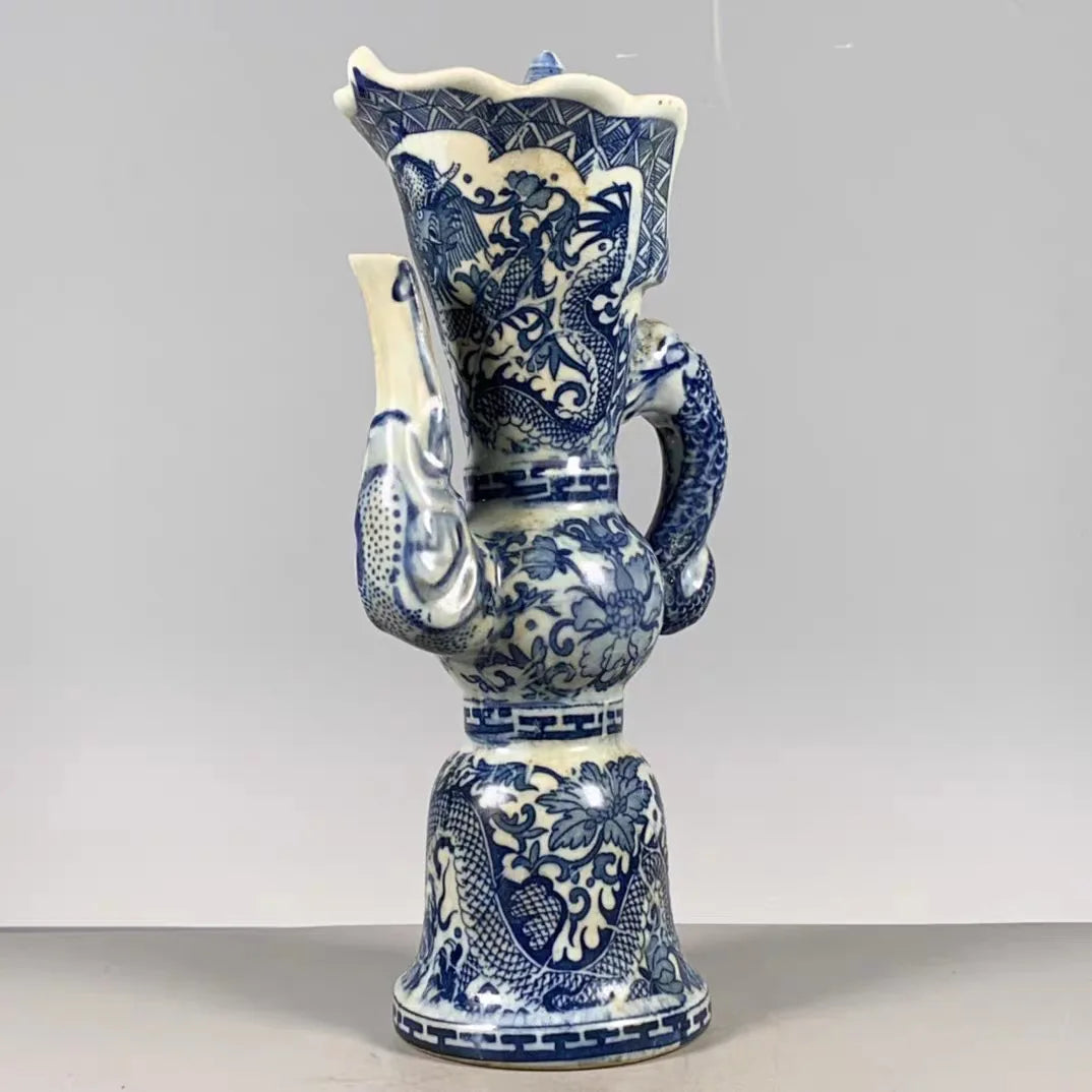 Afralia™ Blue & White Dragon Pattern Qing Dynasty Qianlong Porcelain Pot