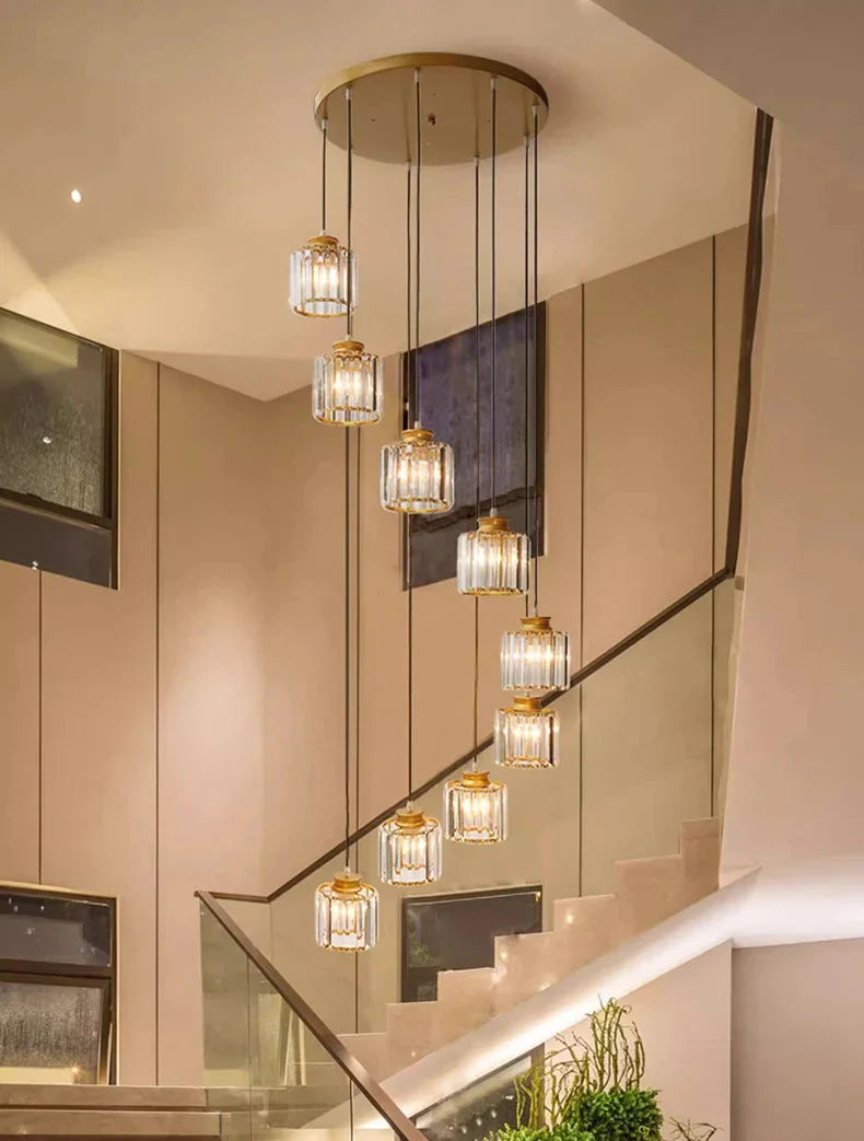 Afralia™ Crystal Staircase Pendant Lamp: Modern Luxury Interior Decoration Lighting for Home & Hotel.