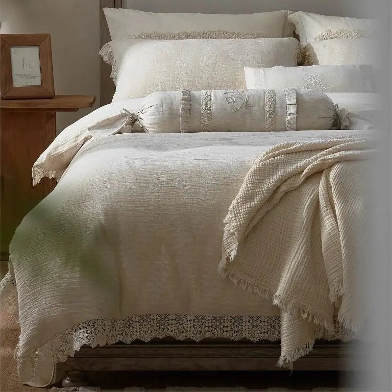 Afralia™ Vintage Lace Jacquard Bedding Set - Duvet Cover, Sheet, Pillowcases