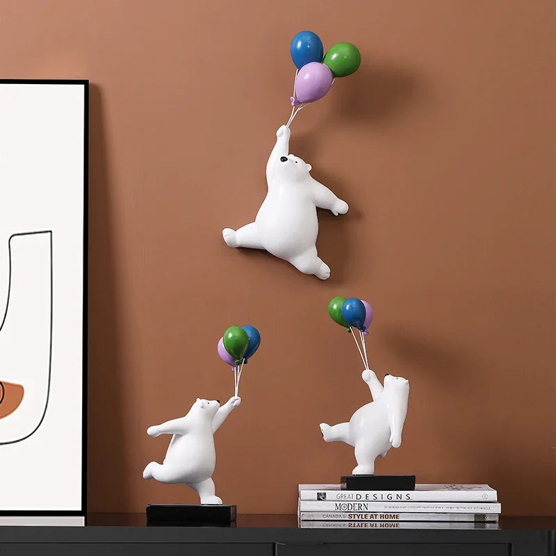 Afralia™ Flying Bear Figurines Balloon Polar Bears Resin Decoration Modern Gift for Boy/Kids