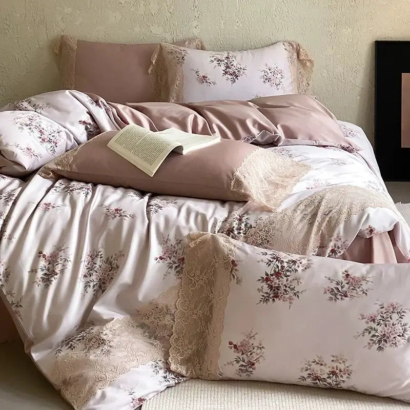 Afralia™ Vintage Lace Princess Floral 1000TC Egyptian Cotton Bedding Set