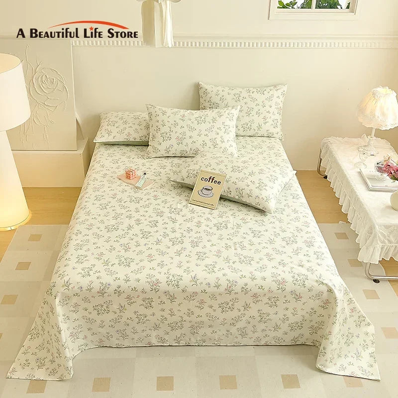 Afralia™ Vintage Plant Floral Cotton Flat Sheet Set with Pillowcases