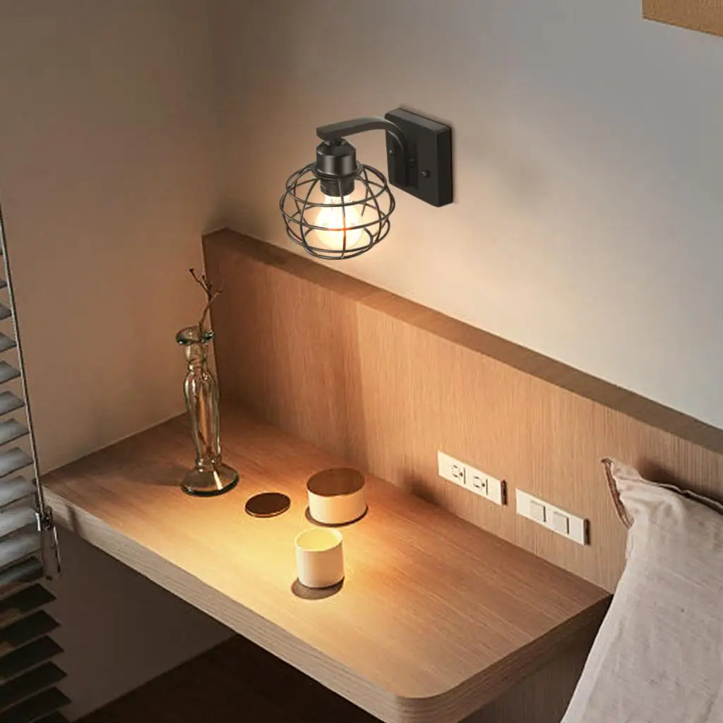 Afralia™ Industrial Vintage LED Wall Light Iron Cage Sconce Indoor Lighting