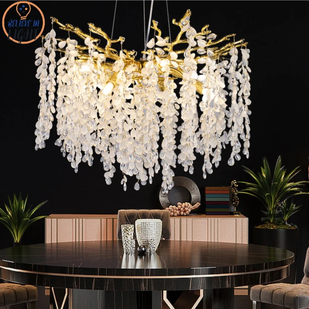 Afralia™ Grape Crystal Chandelier Silver Gold LED Tree Branch Luxury Lighting