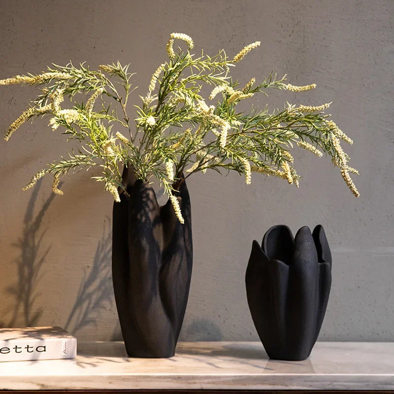 Afralia™ Irregular Pleated Ceramic Vase for Home Decoration and Floral Arrangement