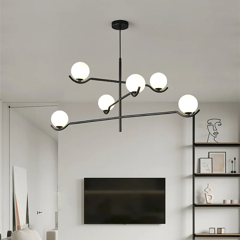 Afralia™ Glass Ball Chandelier Pendant Light for Living Room, Modern Minimalist Design