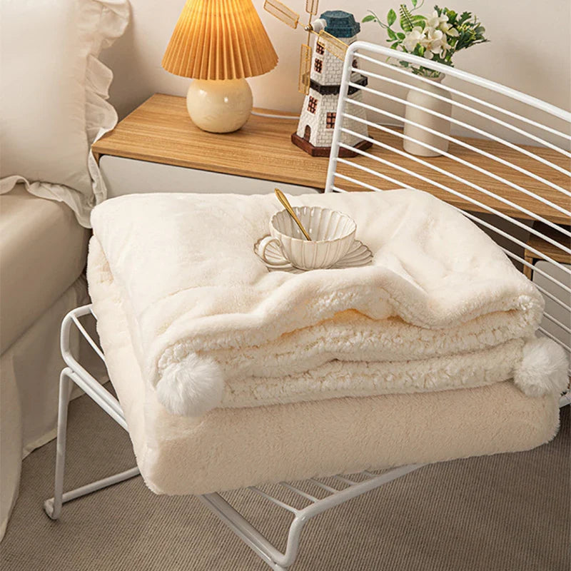 Afralia™ Tuscan Faux Rabbit Fur Embroidered Plush Throw Blanket cozy Winter Warmth
