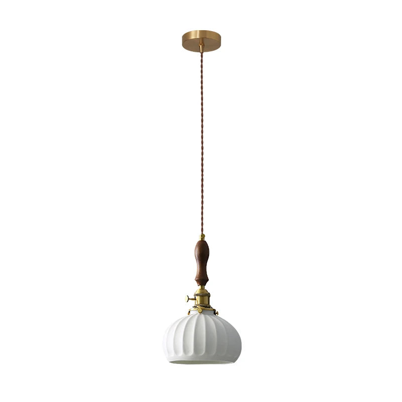 Afralia™ Wood Handle LED Pendant Lights Japanese Vintage Style Bar Bedroom Living Room HangLamp