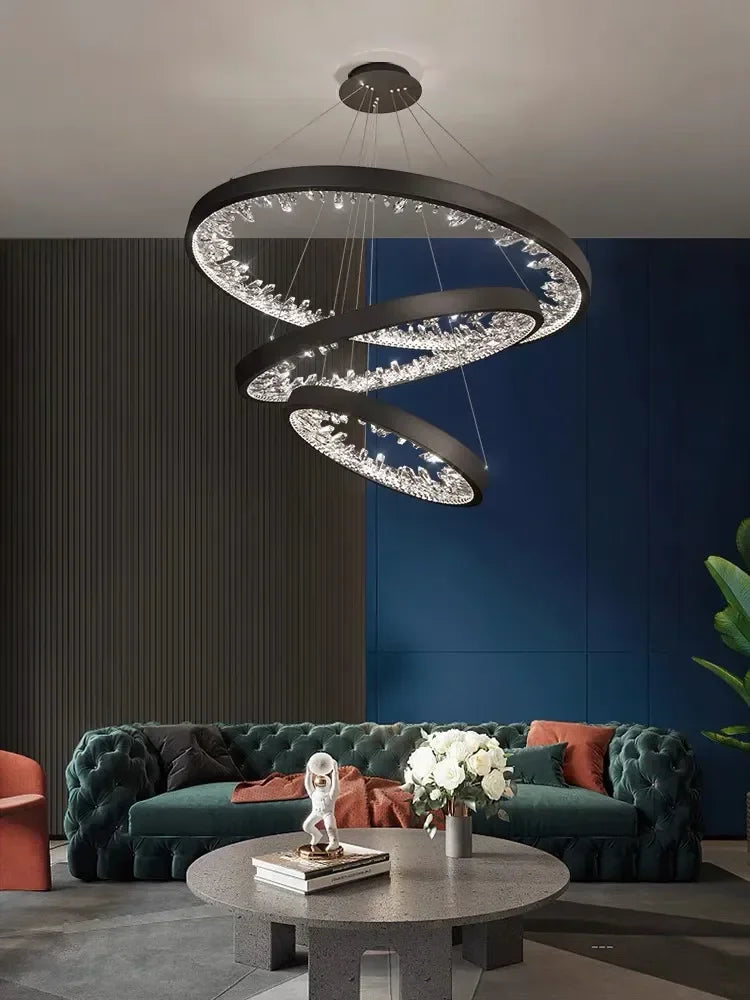 Afralia™ Luxury Crystal Circle Rings Ceiling Chandelier for Living Room and Bedroom