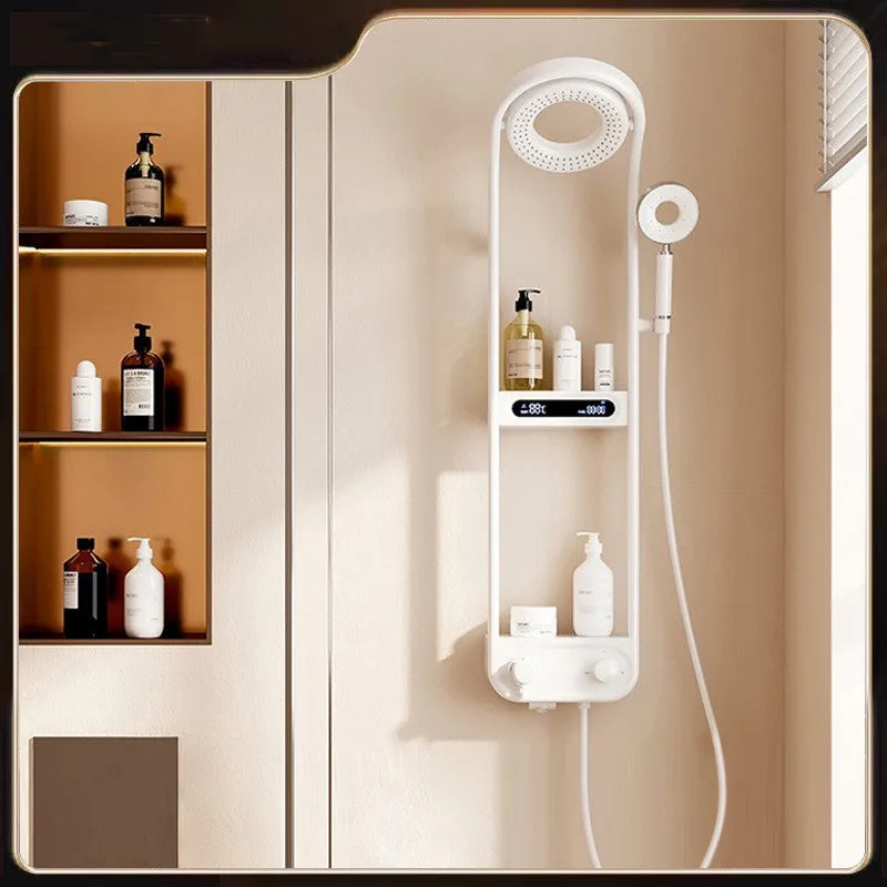 Afralia™ White Brass Thermostatic Digital Display Shower Faucet Set