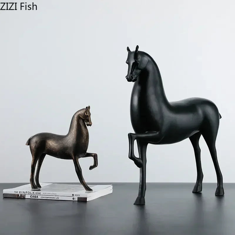 Afralia™ Black Horse Sculpture Desk Decoration - Modern Minimalist Room Decor