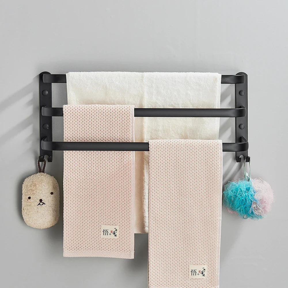 Afralia™ Space Aluminum Bathroom Towel Rack with Hook, Wall Mounted Holder