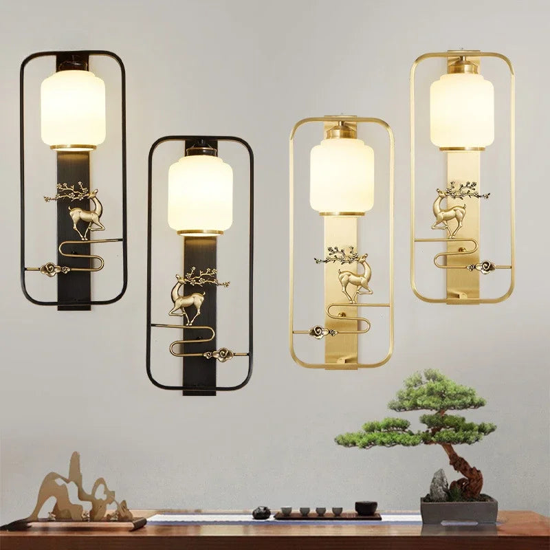 Afralia™ Elk Decor Wall Lights | Modern Copper Wall Lamps for Living Room