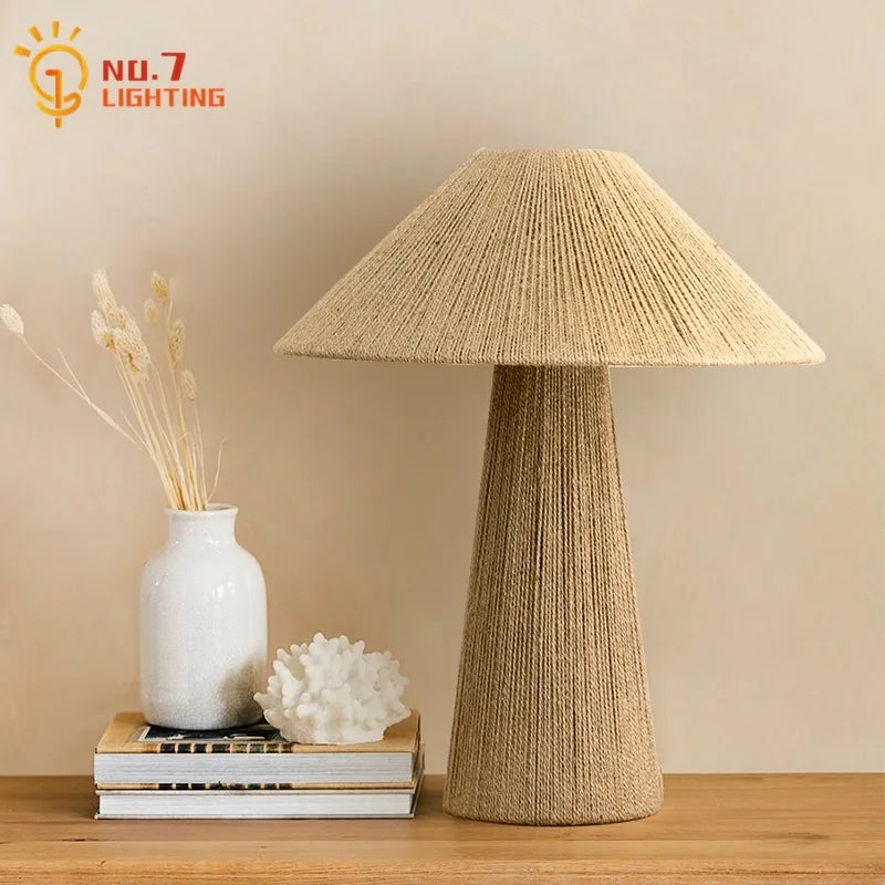 Afralia™ Vintage Handmade Rattan Table Lamp LED E27 for Living Room Bedroom