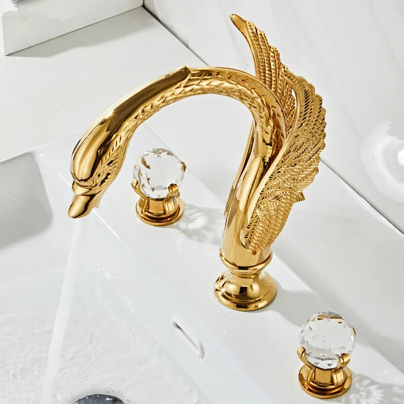 Afralia™ Swan Black Gold Bathroom Faucet Set