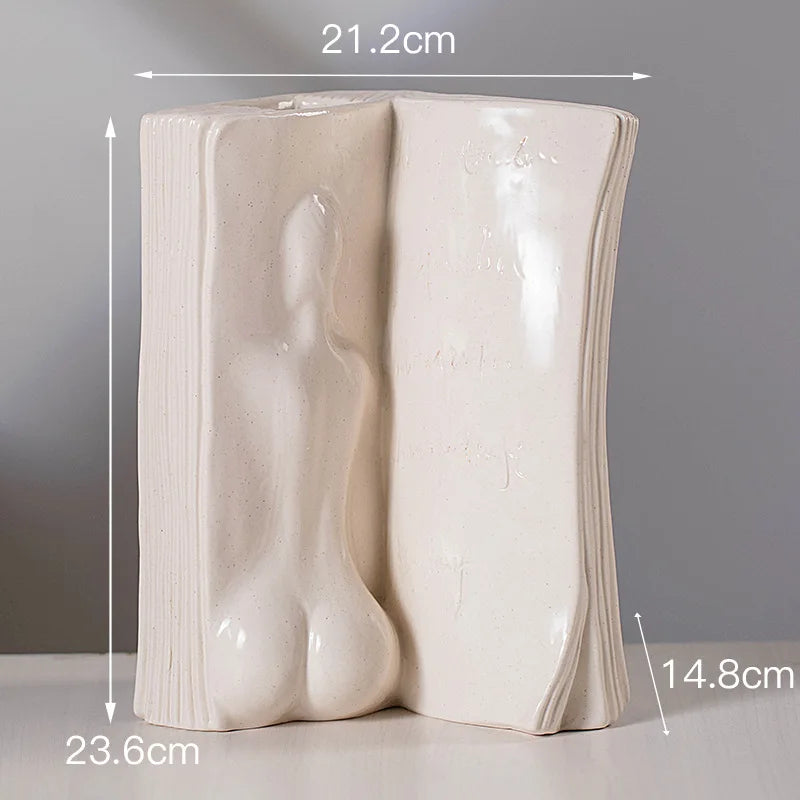 Afralia™ Ceramic Man Face Book Stand Vase for Room Decor and Storage