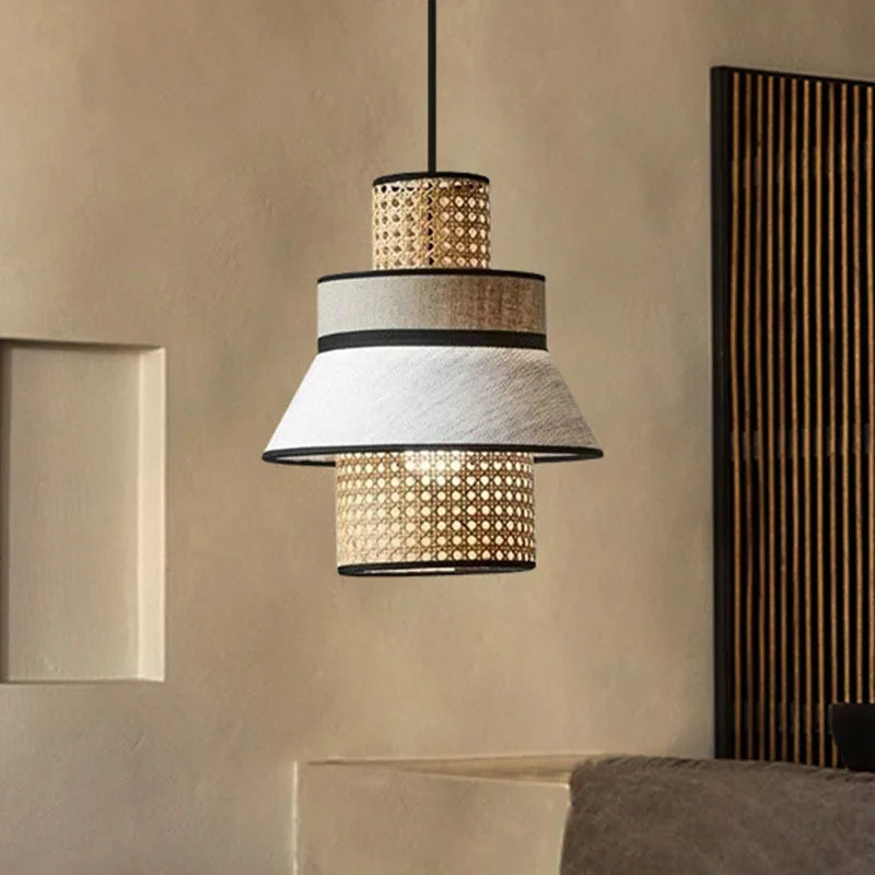 Afralia™ Vintage Rattan Pendant Light | Wabi Sabi Dining Room Decor