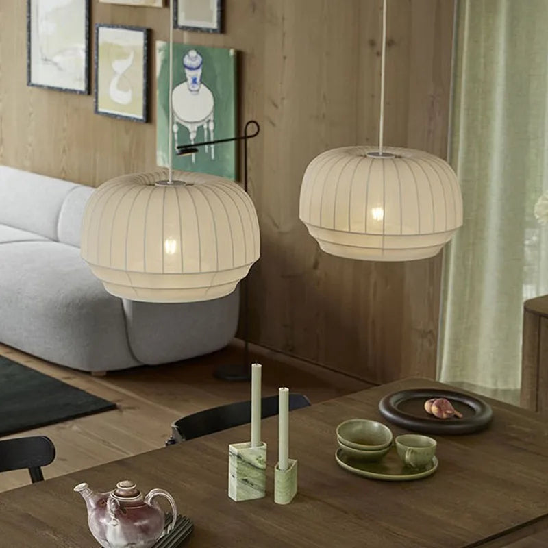 Afralia™ Nordic White Fabric LED Chandelier Pendant Light for Modern Living Room
