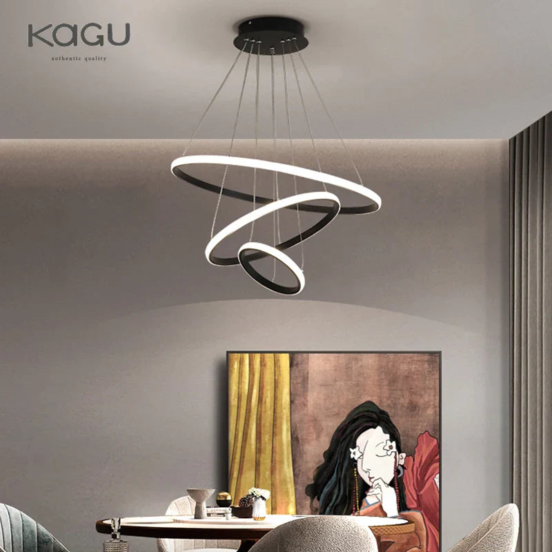 Afralia™ Black Ring LED Pendant Chandelier for Living Room, Dining Room, Kitchen