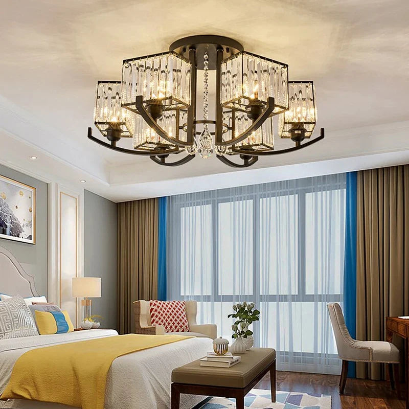 Afralia™ Crystal LED Chandelier Black Iron Luxury Ceiling Lamp