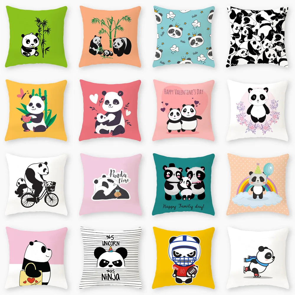 Afralia™ Panda Print Cushion Cover - Soft Short Plush 45x45cm