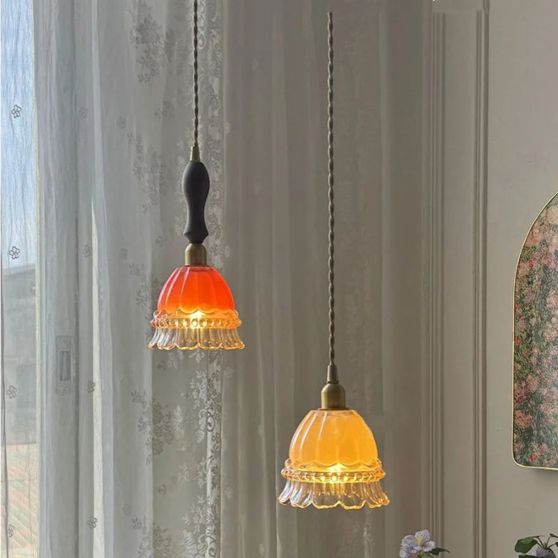 Afralia™ Walnut Wood Pink LED Pendant Lamp - Modern Nordic Hanging Light Fixture