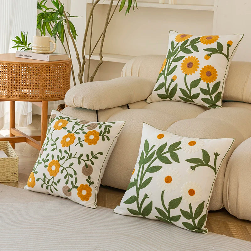 Afralia™ Pure Cotton Floral Embroidered Pillowcase - 45x45cm