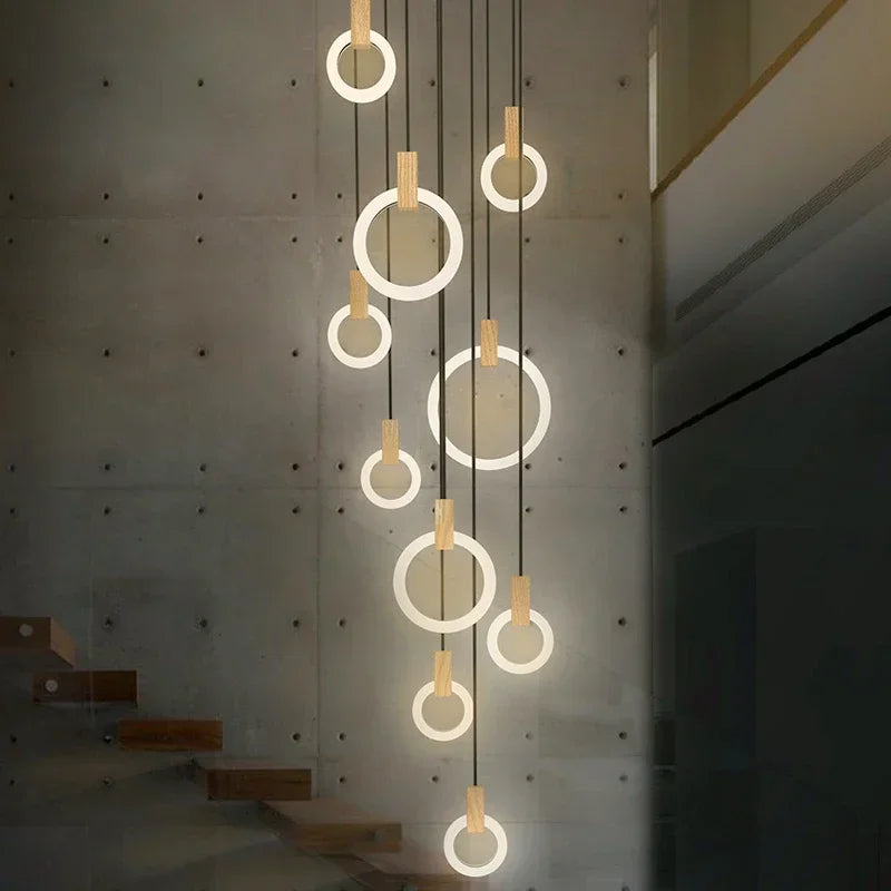 Afralia™ LED Stair Chandelier: Modern Nordic Ceiling Pendant Lamps & Bedroom Wood Lights
