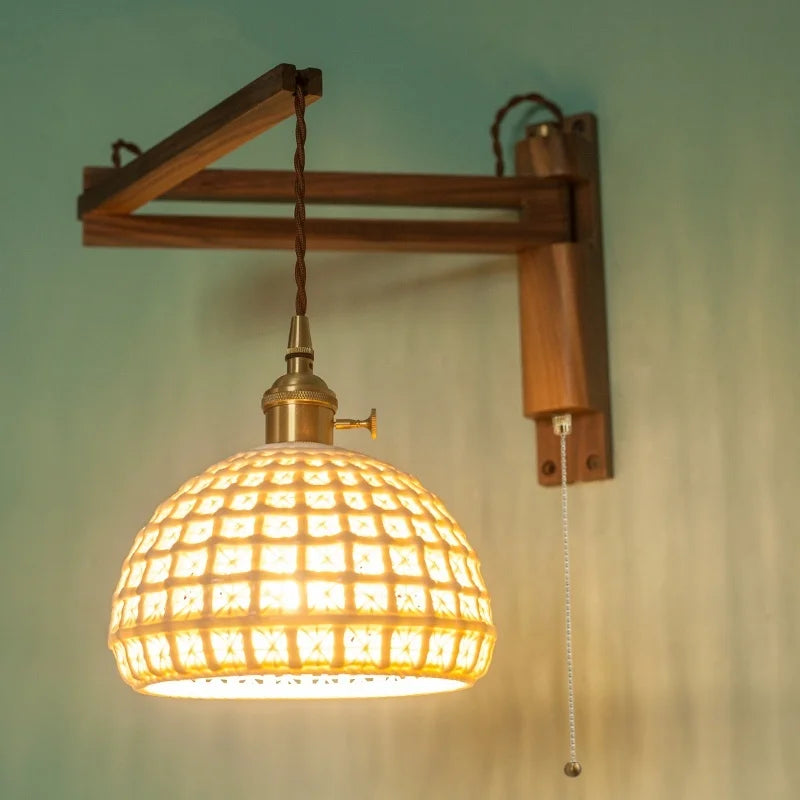 Afralia™ Walnut Wood LED Wall Lamp Copper Ceramic Minimalistic Loft Light