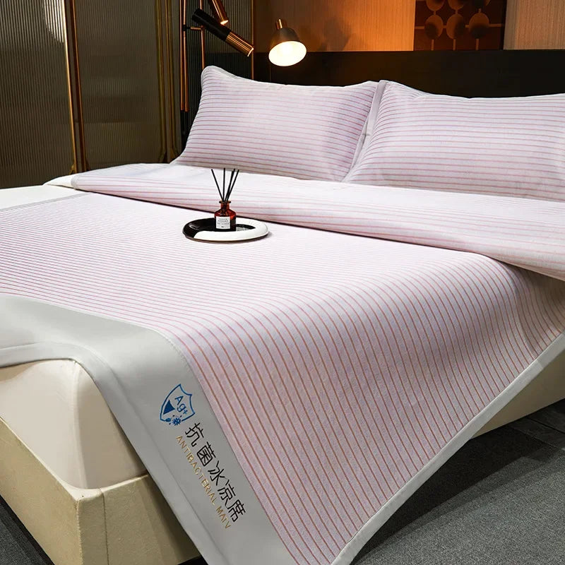 Afralia™ Ice Silky Cooling Mat Striped Bed Cover Skin-Friendly Pad