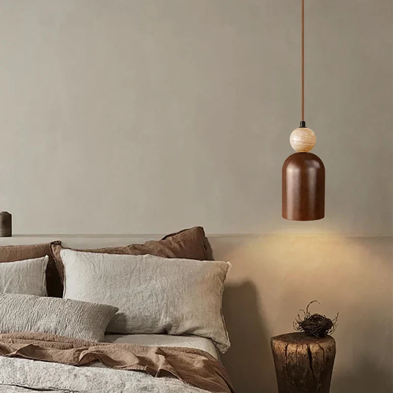 Afralia™ Wabi Sabi LED Pendant Lamp Yellow Travertine Wood Hanging Lights Lampara