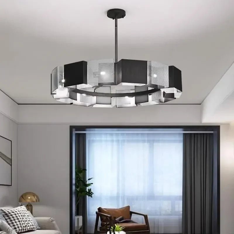Afralia™ Black Metal Loft LED Chandelier: Modern Indoor Pendant Lamp Fixture Home Lighting