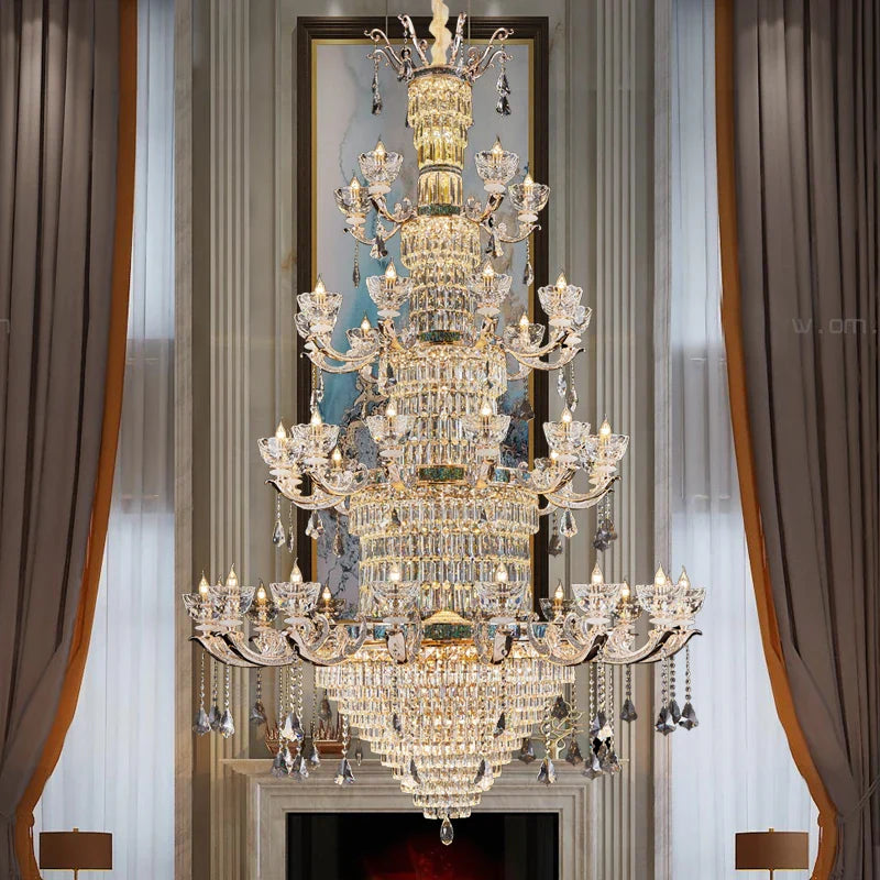 Afralia™ Duplex European Crystal Chandelier for Staircase with Hollow Design
