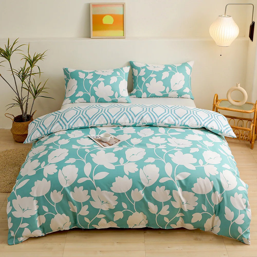 Afralia™ Simple Bouquet Print Duvet Cover Set with 2 Pillowcases - Queen/King Size
