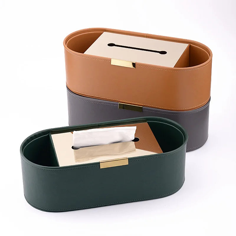 Afralia™ Luxury Leather Tissue Box & Desktop Organizer - High-end Home Decor