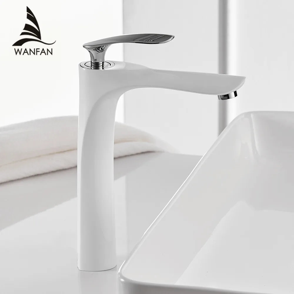 Afralia™ White Basin Faucet with Gold Finish, Hot and Cold Water Mixer Tap