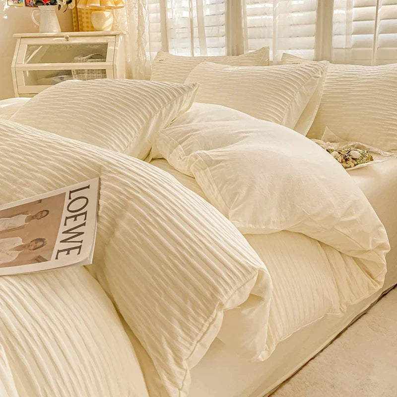 Afralia™ Bubble Yarn Fabric Double-sided Duvet Cover Set with Sheets for Soft Comfort