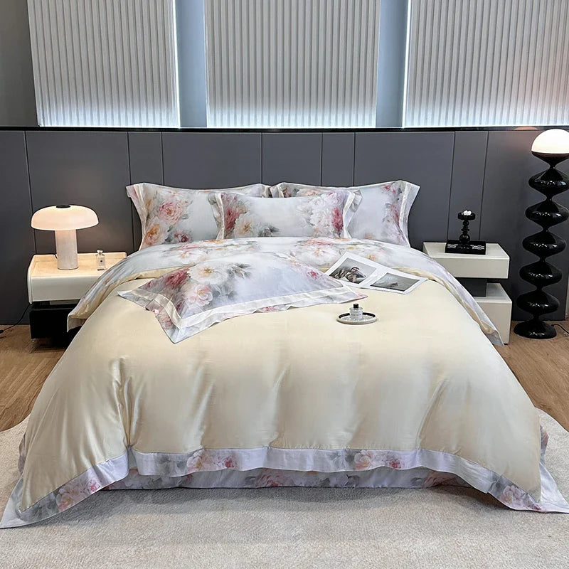 Afralia™ Flower Digital Print Duvet Cover Set Soft Silky Cool Bedding