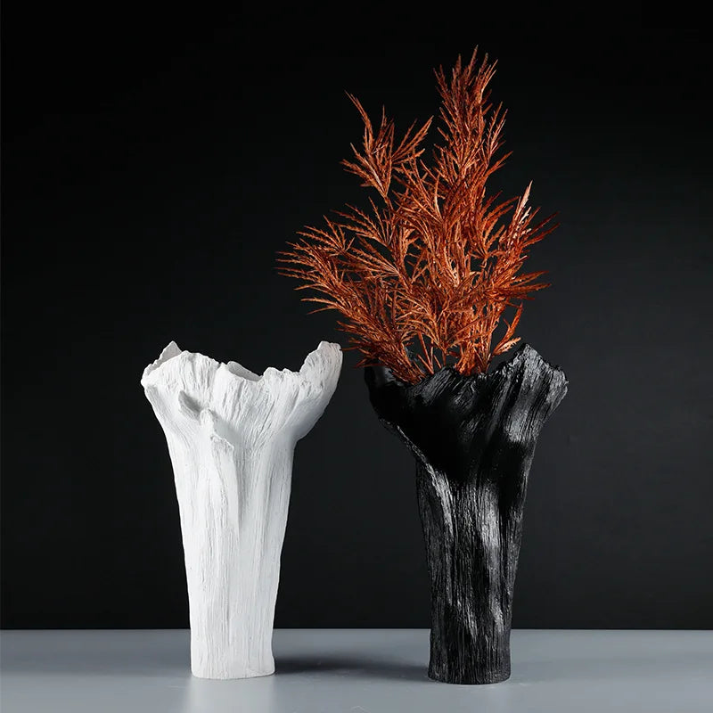 Afralia™ Irregular Resin Vase Black White Flowers Handicraft Ornaments Home Decor