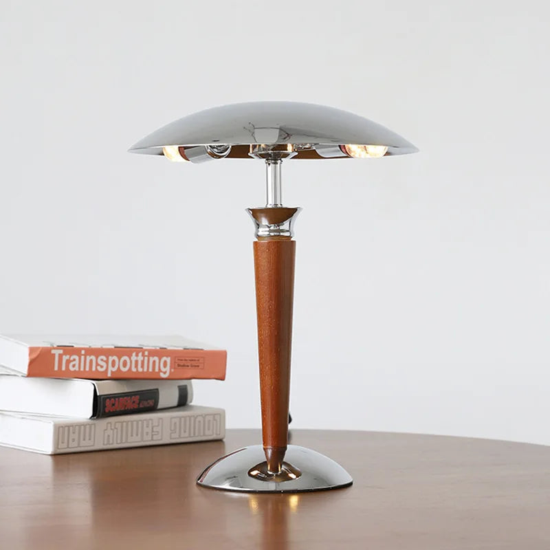 Afralia™ Scandinavia Chrome Desk Lamp Wood Bracket - Stylish Lighting Fixture